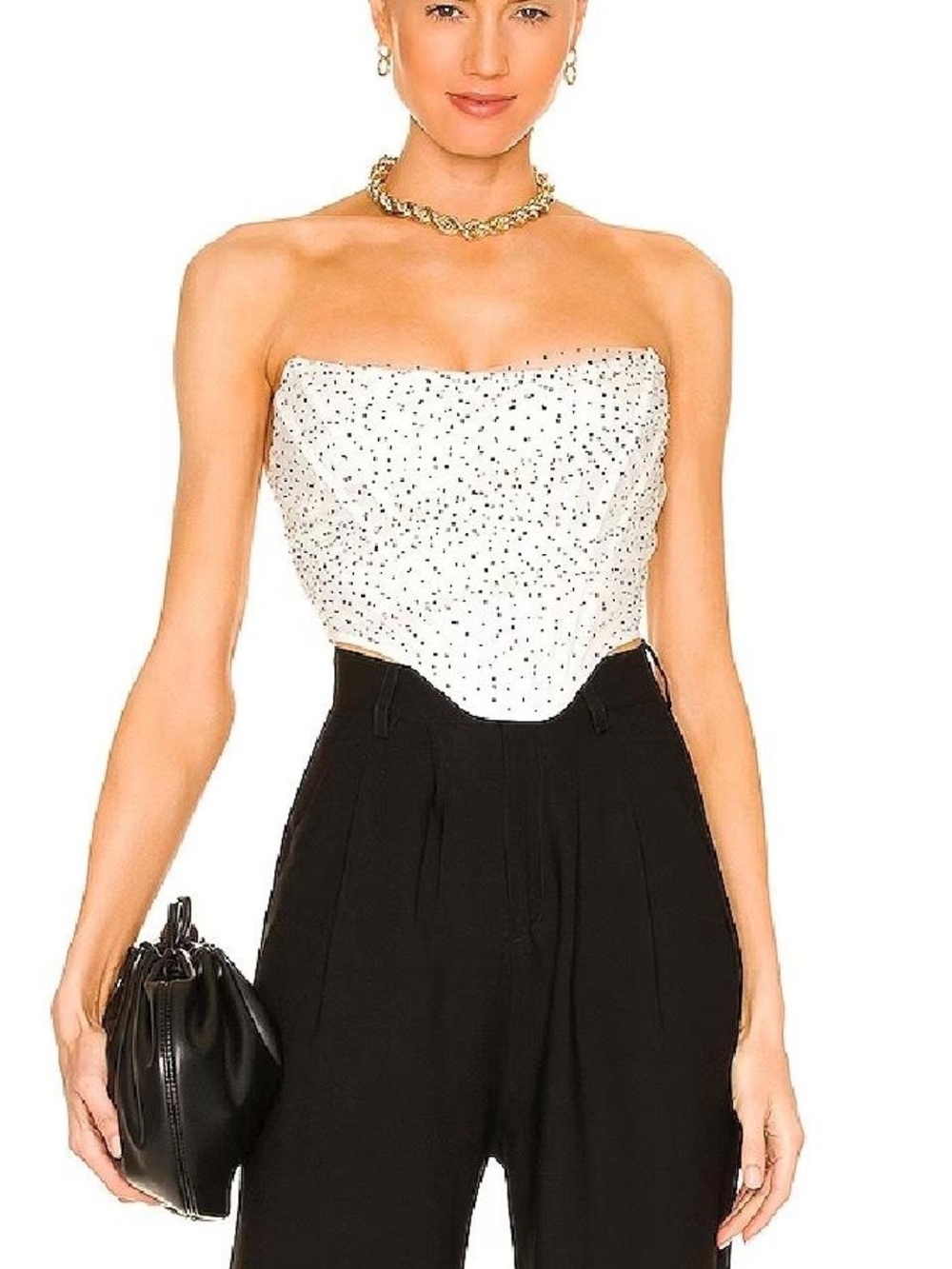 NWT NBD x Revolve Daniela Corset Top in White Size Small New Polka Dot Sheer